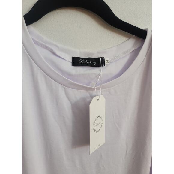 Lillusory Women's White Short Sleeve Crew Neck Faux Wrap Dress Size M - Picture 4 of 4